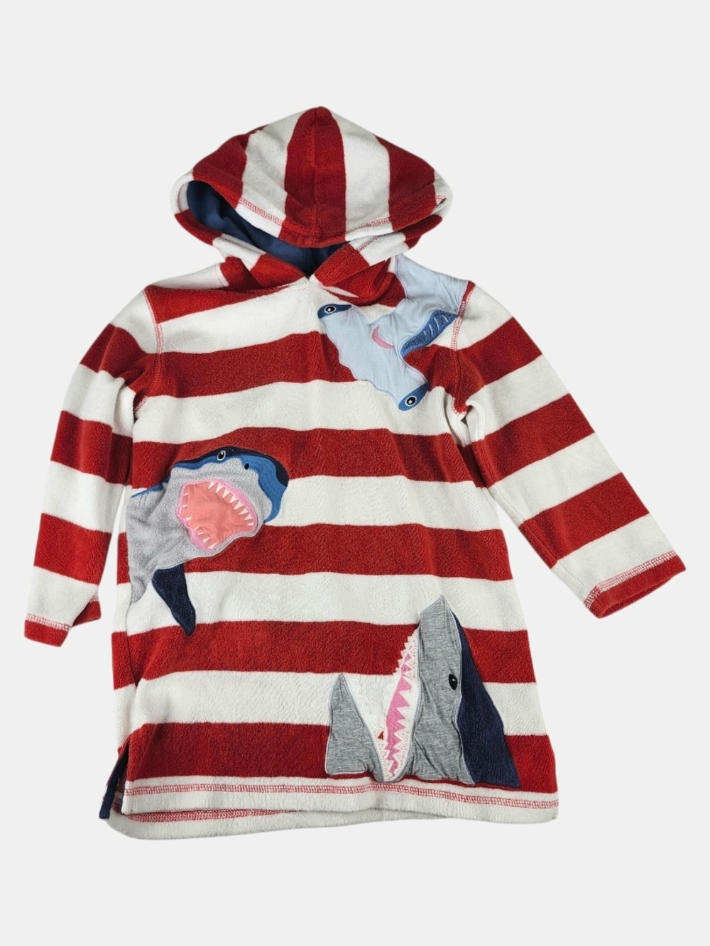 Mini Boden Red and White Striped Shark Hooded Swim Coverup